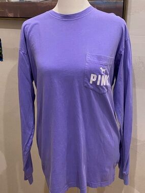 PINK Victoria's Secret Lavender Crewneck Long-Sleeve Pocket Tee